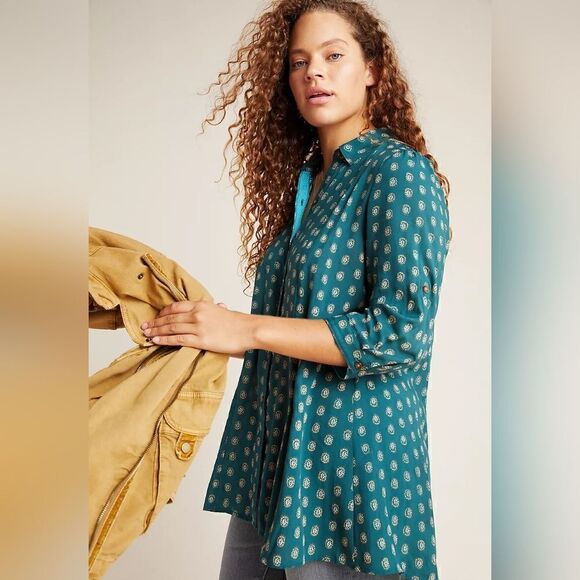 Maeve Buttondown Tunic Top XS Prairiecore Preppy Academia Lagenlook Boho Playful - Picture 1 of 15